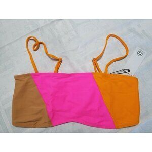 Ellejay Lauren Bikini Swim Top Neon Pink OrangeColorblock Size Large